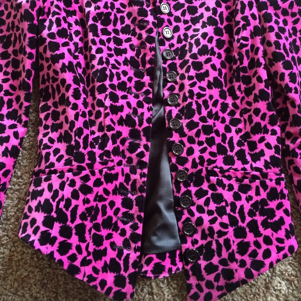 Betsey Johnson hot pink velvet leopard jacket blazer 4 - Picture 3 of 4
